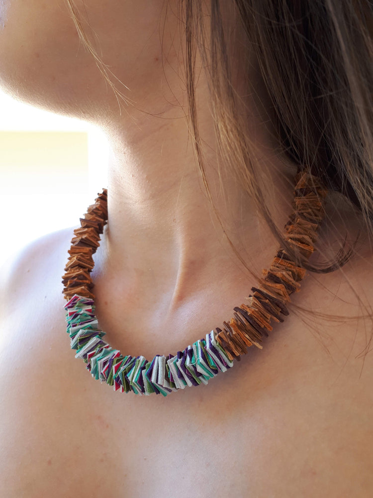 
                
                    Load image into Gallery viewer, Greek Islands Leather Necklace - Mixed Brown and Multicolor - Handmade
                
            