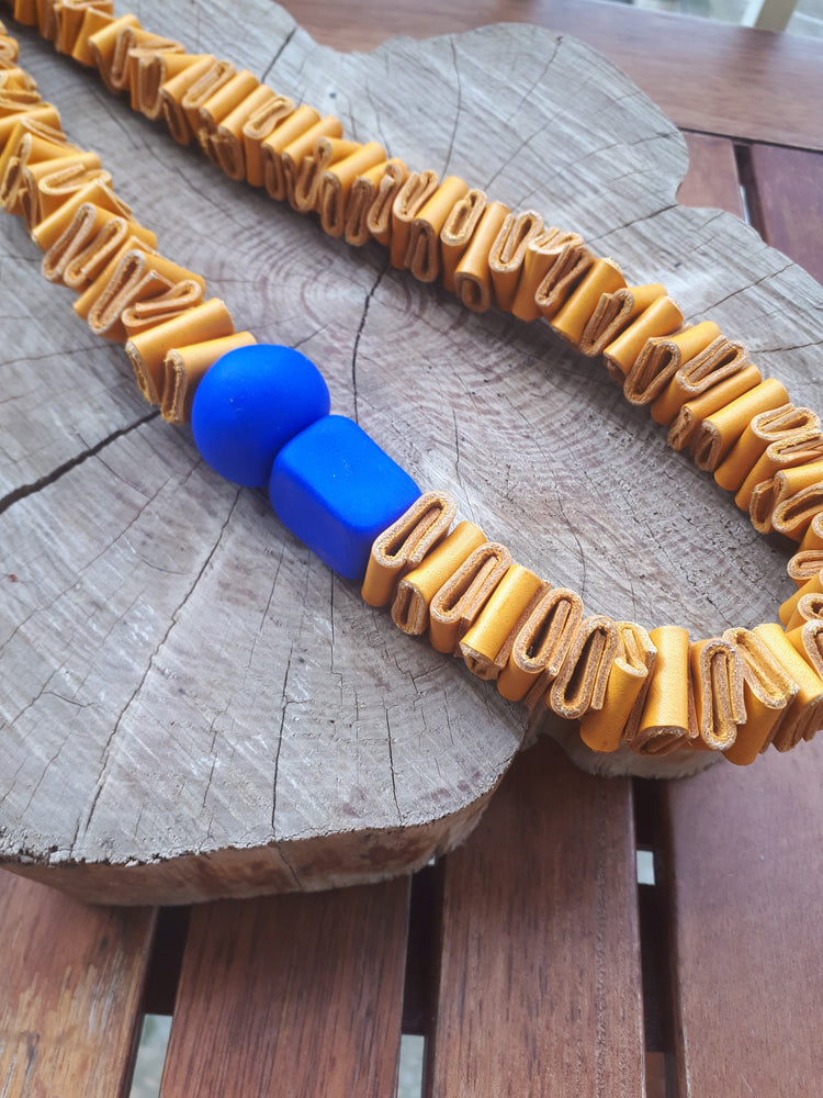 
                
                    Load image into Gallery viewer, Greek Islands Leather Necklace - Mustard Yellow - Handmade
                
            