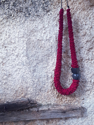 Greek Nature Leather Necklace - Ruby Red - Handmade