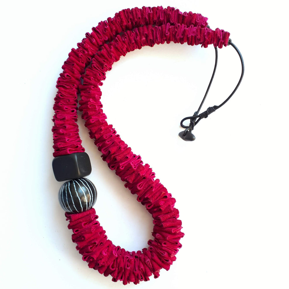 Greek Nature Leather Necklace - Ruby Red - Handmade