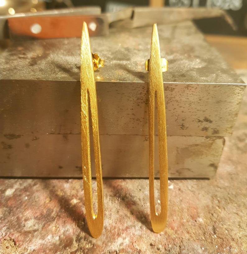 Long Drops  - Handmade - 22K Gold Plated Statement Earrings