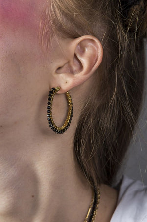 Black Onyx Medium Hoop Earrings