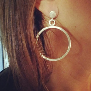 Stunning Big Silver Dangle Hoop Earrings - Handmade