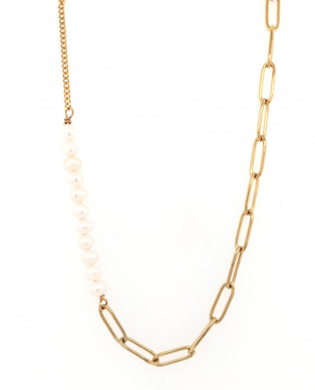 White Pearl & Chain Necklace