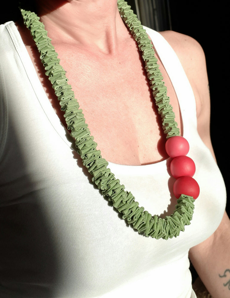 
                
                    Load image into Gallery viewer, Greek Nature Leather Necklace - Light Green - Handmade
                
            