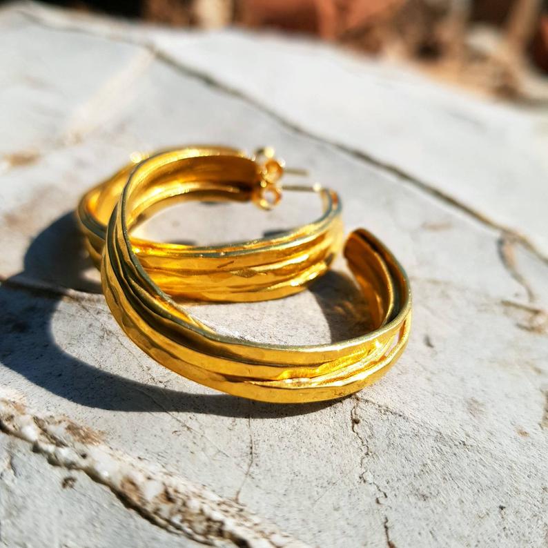 Triple Hoop Earrings - Handmade
