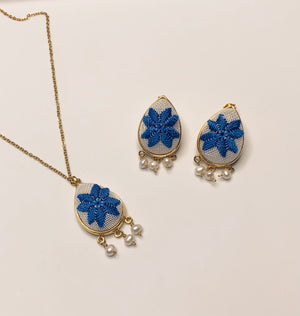 Karsaniki Teardrop Earrings with Pearls Blue & White